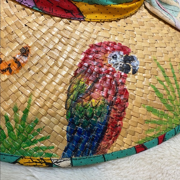 Hand-Painted Tropical Animal Straw Hat Tiger Cheetah Toucan Parrot Zebra Sloth main image 7